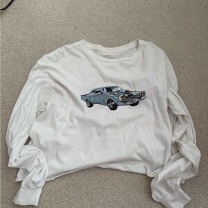 Brandy Melville White Long Sleeve with Car Graphic one size
